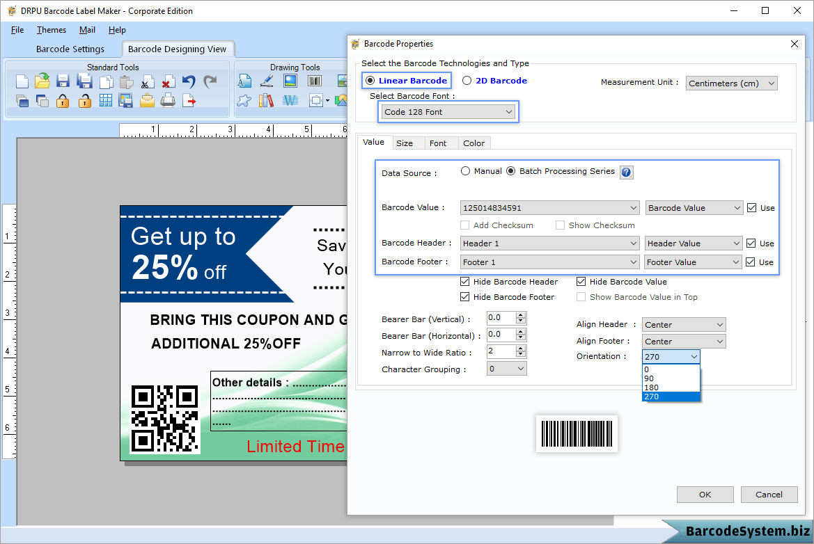 Screenshots of Corporate Edition Barcodes to demonstrate multiple