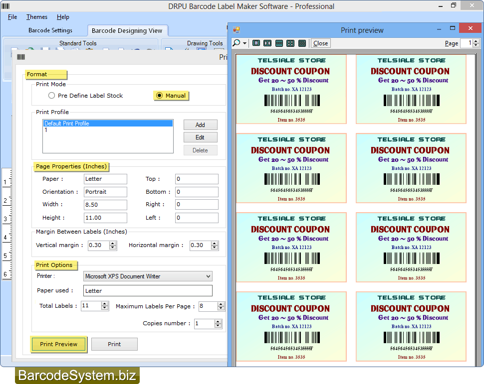 Print preview of barcode labels Print preview of barcode labels