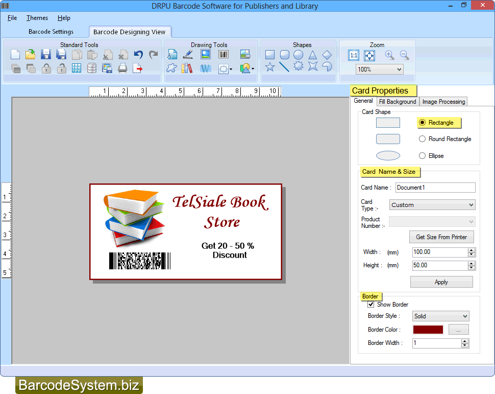 Set card properties of barcode label Set card properties of barcode label