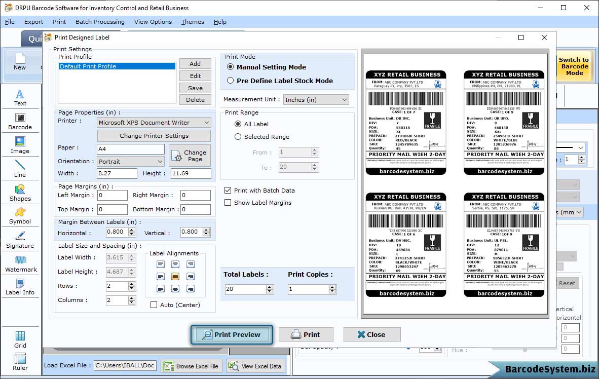 Print your generated barcode labels