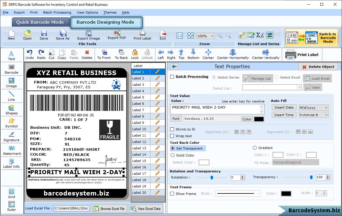 Add text on barcode label