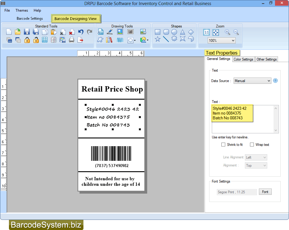 Add text on barcode label Add text on barcode label