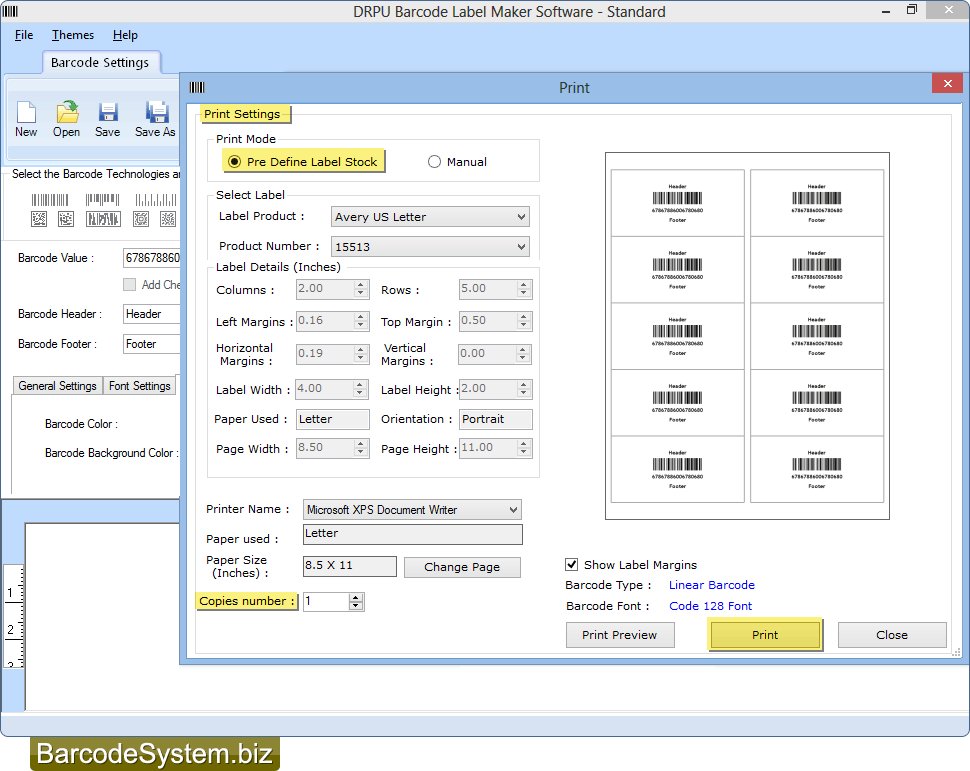 Print barcode label Print barcode label