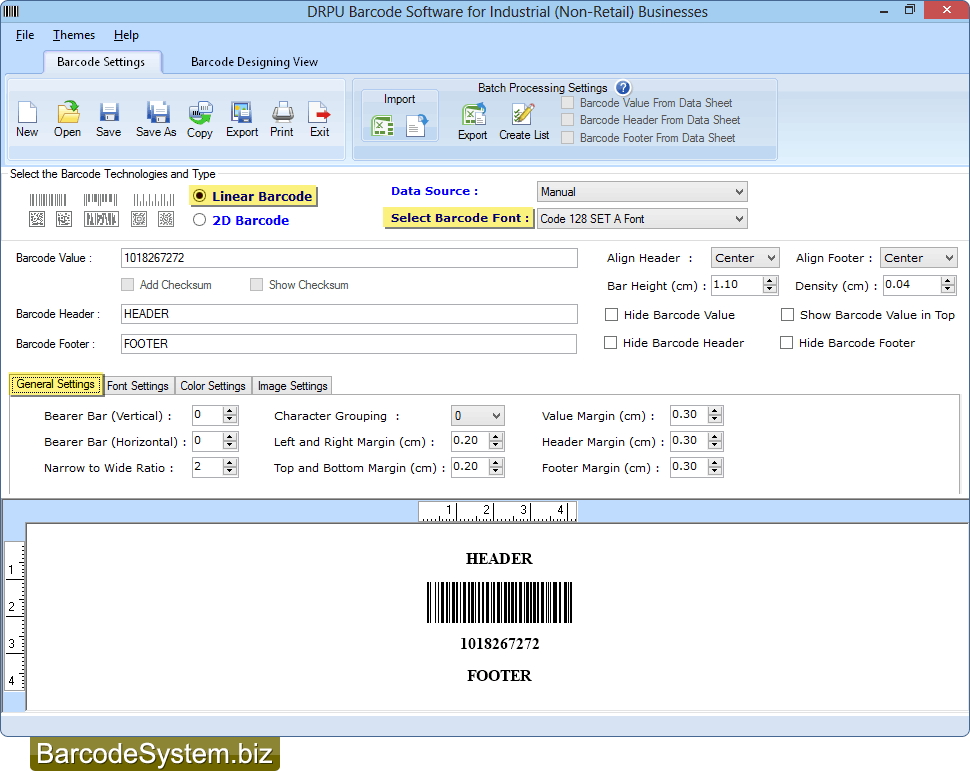 Barcode Settings Barcode Settings