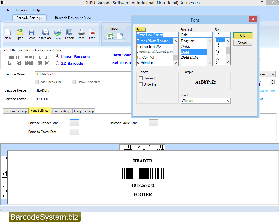 Set font of barcode value, header and footer Set font of barcode value, header and footer