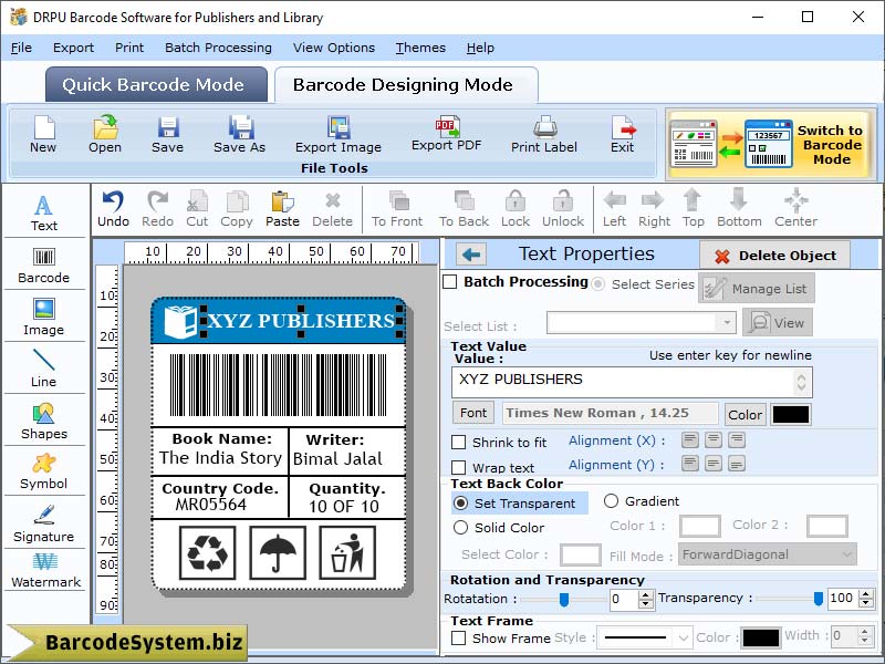 Screenshot of Publisher Barcode Tool 11.8