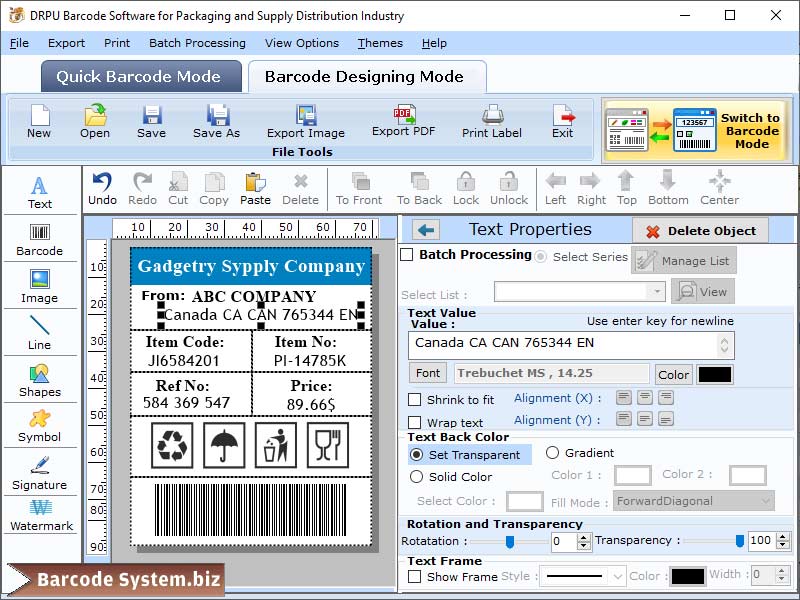 Screenshot of Packaging Label Design Software 9.7