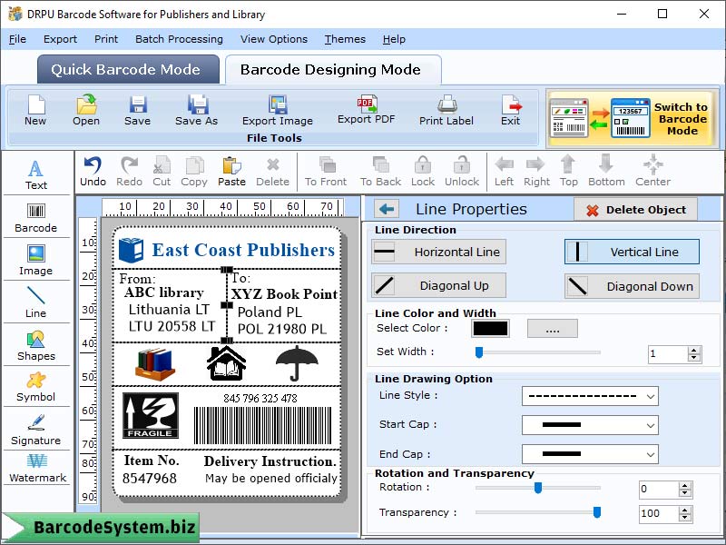 Screenshot of Library Barcode Software