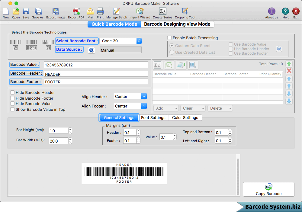 Select barcode font