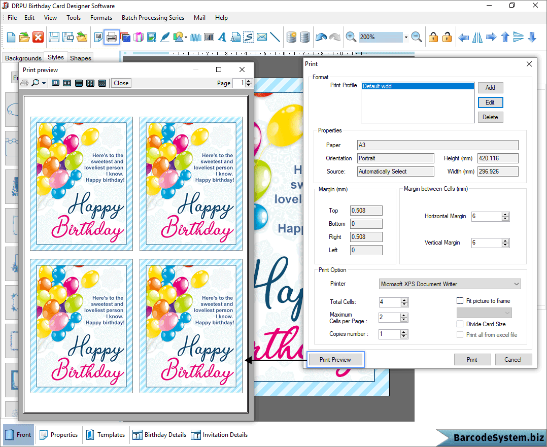 Print designed birthday greeting card