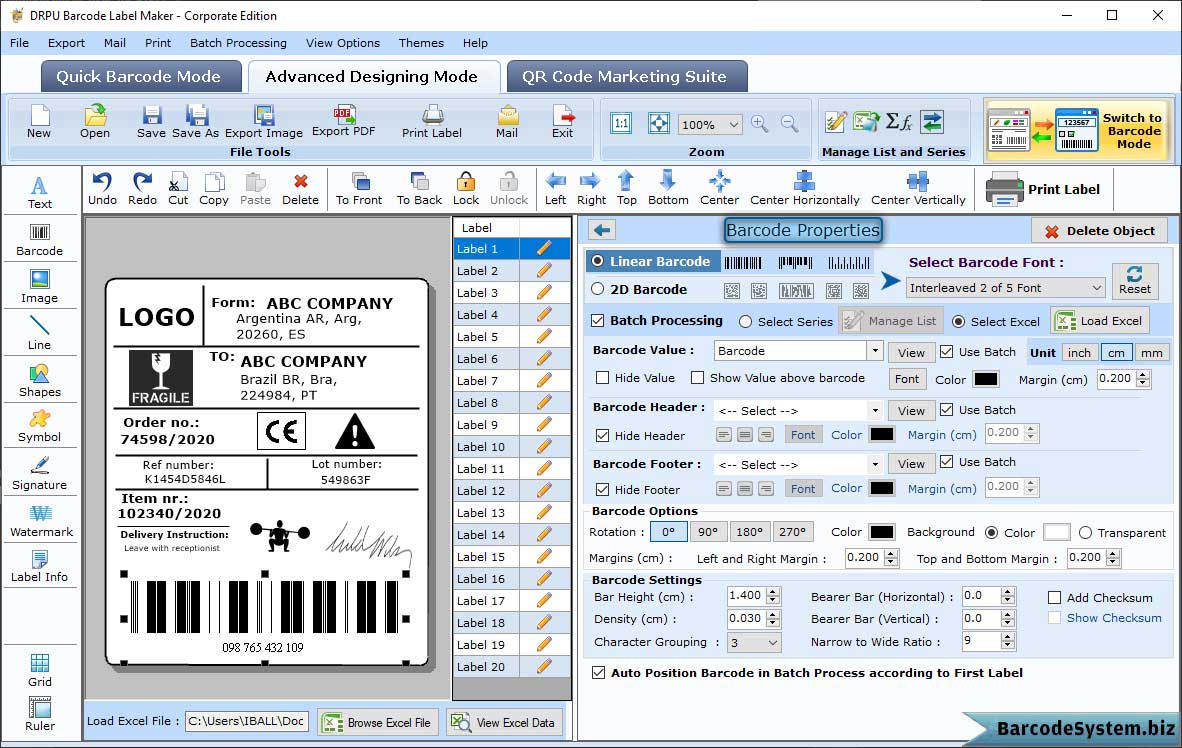 Set Barcode Properties