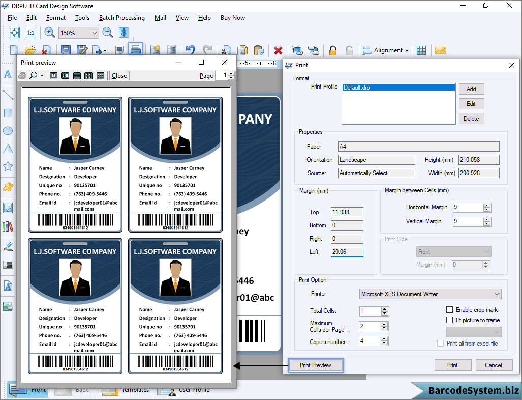 Print preview of id card