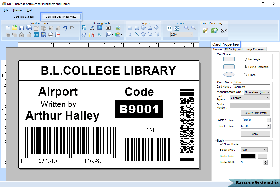 Set card properties of barcode label