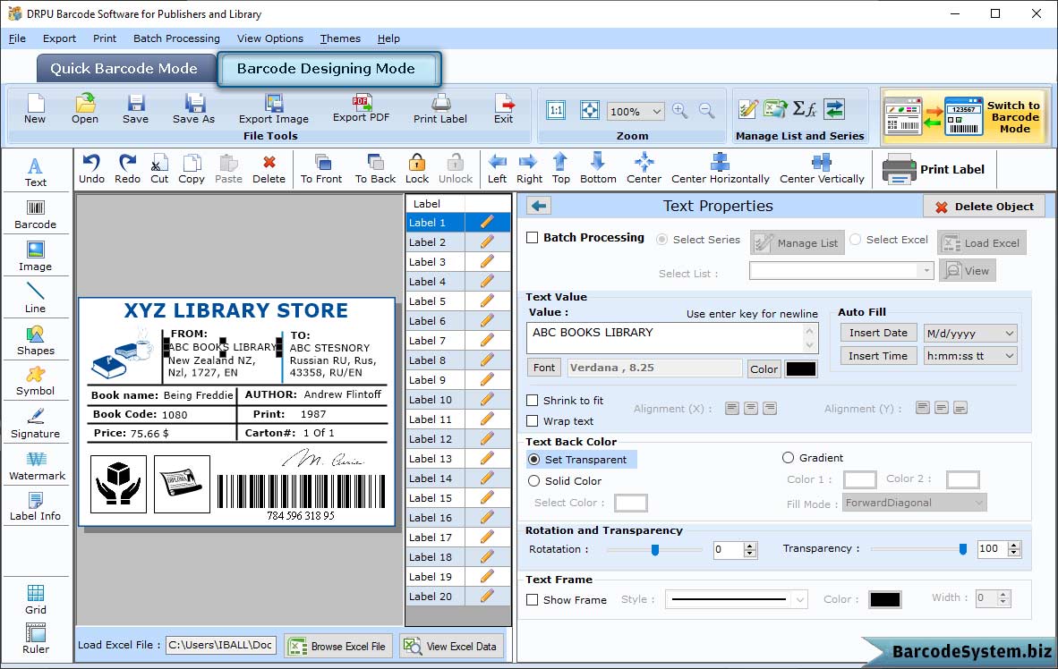 Add text on barcode label