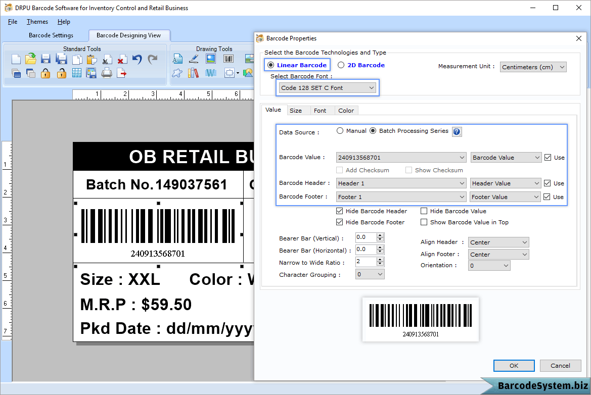 Add barcode on label and set its properties