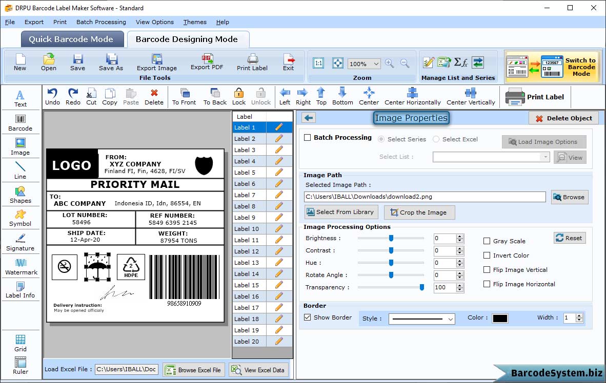 Create barcode label