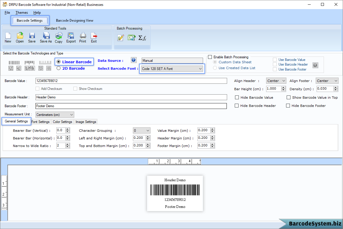 Barcode Settings Barcode Settings