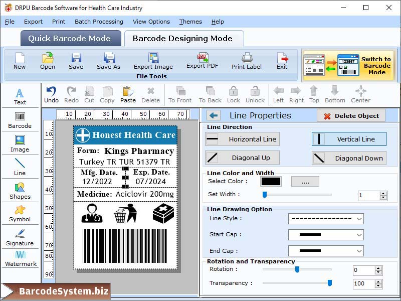 Screenshot of Pharmaceutical Barcode System